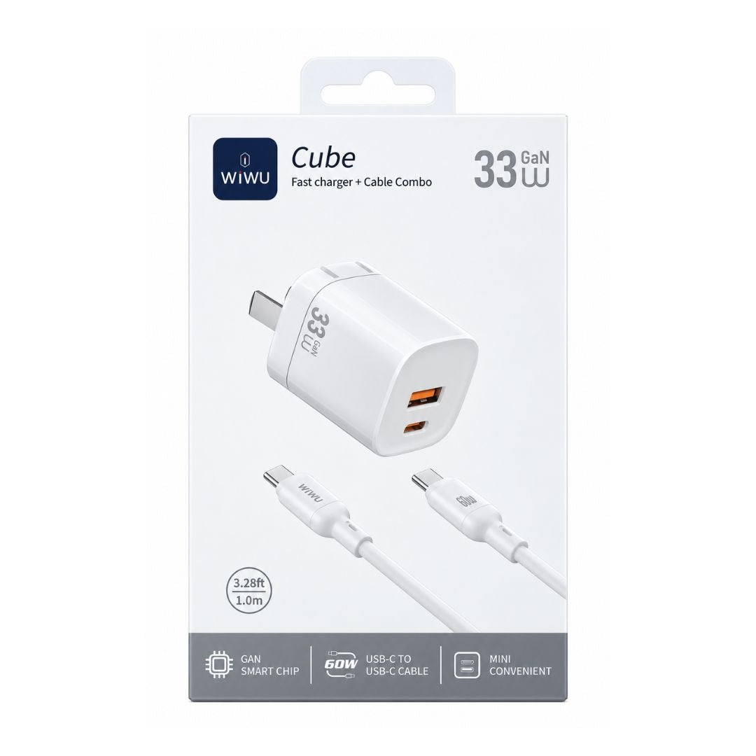Cargador de Pared WIWU Wi-G018 GaN 33W USB-C USB-A con Cable