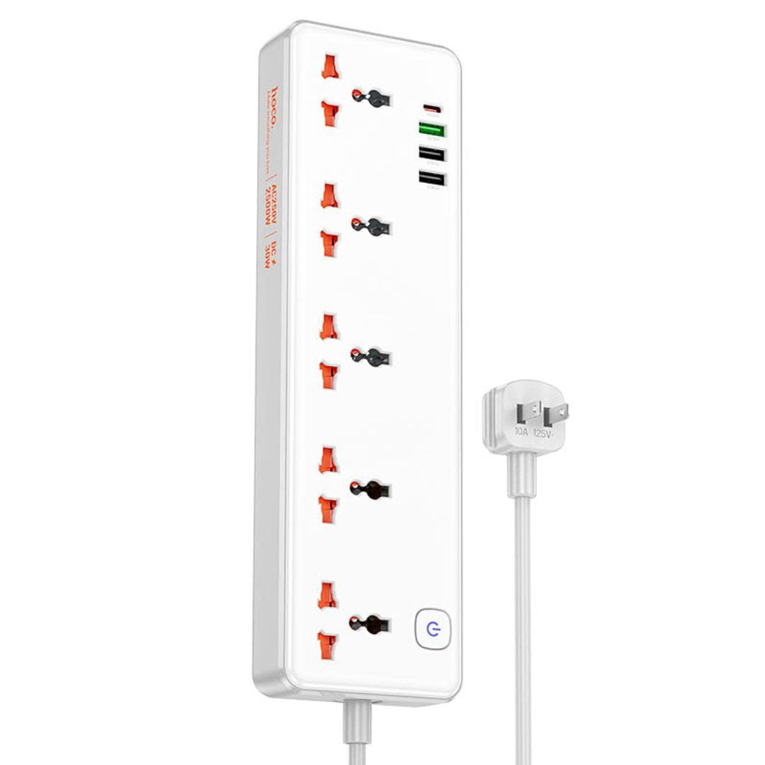 Regleta Eléctrica Hoco AC14 Rico con 5 Tomas 3 USB-A USB-C PD 30W QC 3.0 y Cable de 1.5 m