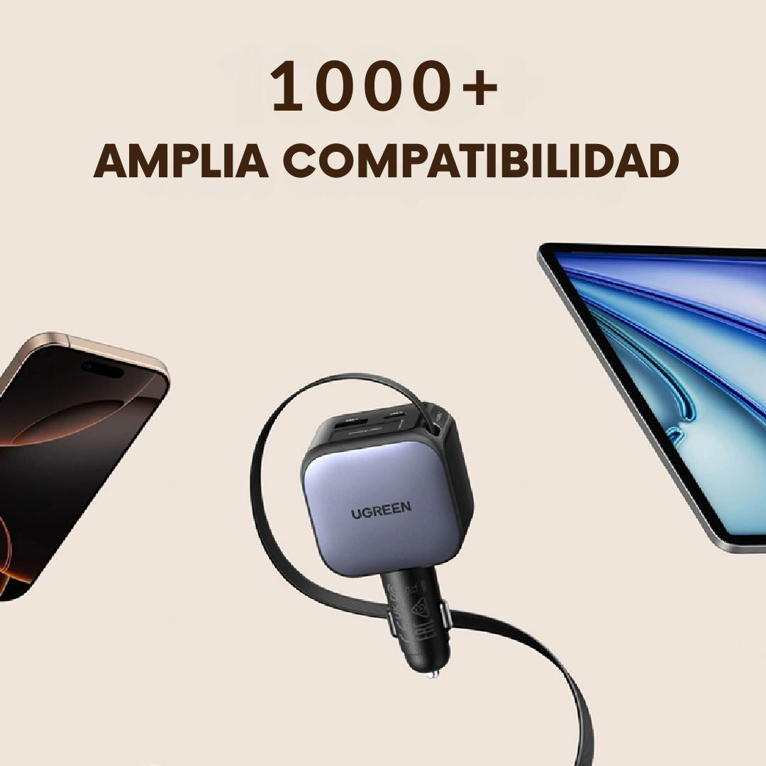 Cargador para Auto UGREEN EC603 90W con Cable Retráctil USB-C PD 3.0 y USB-A