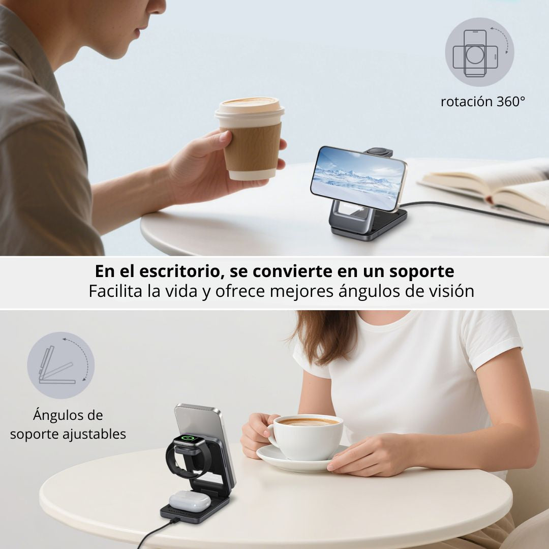 Cargador Inalámbrico Magnético 3 en 1 15W para Celular, Reloj y Auriculares Miccell VQ-W18