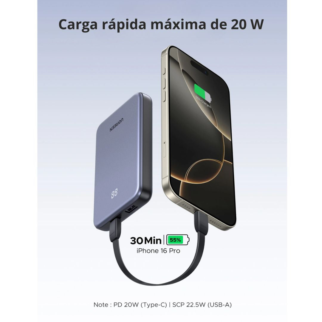 Power Bank 10000mAh UGREEN PB507 Zapix 22.5W Carga Rápida con Pantalla LED