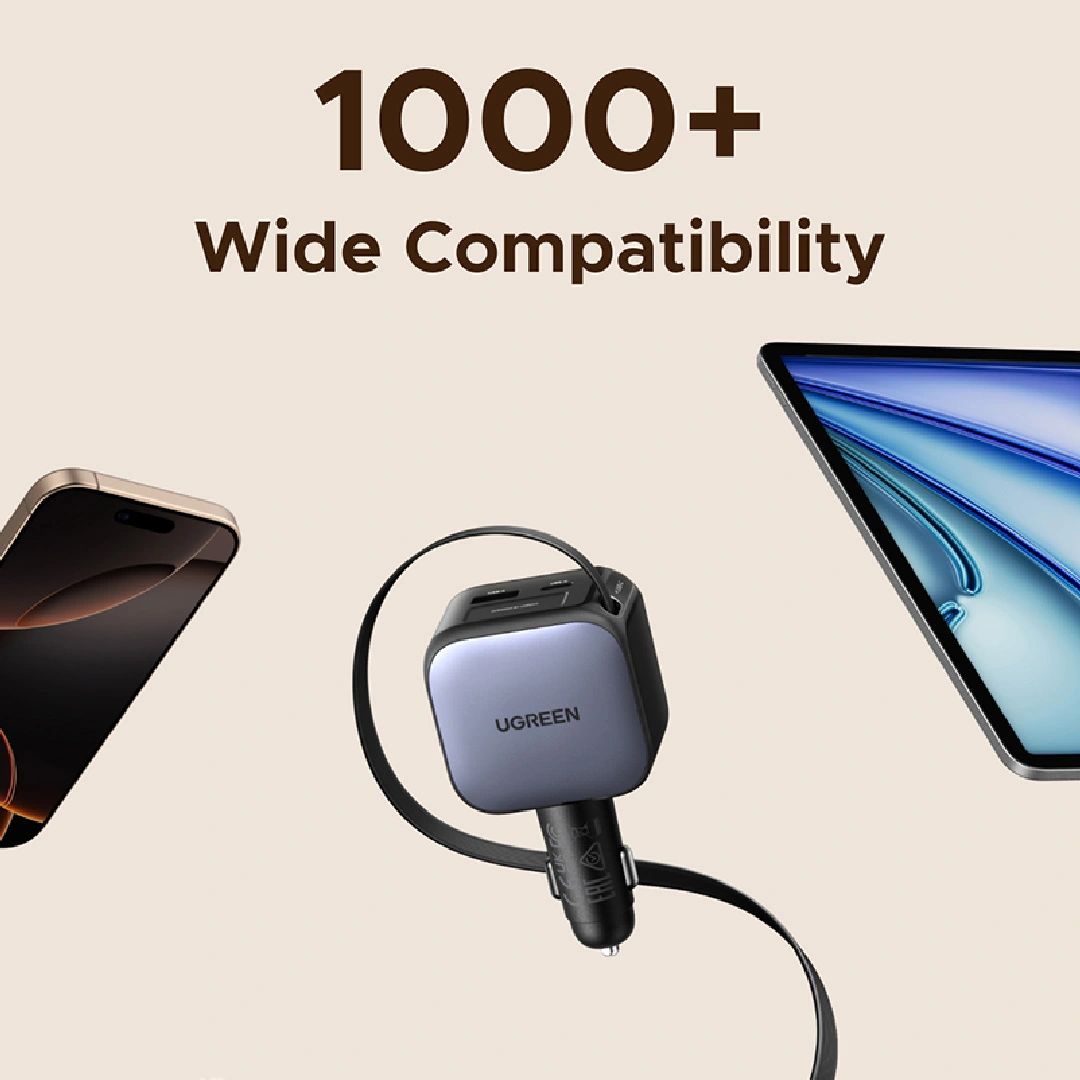 Cargador para Auto UGREEN EC603 90W con Cable Retráctil USB-C PD 3.0 y USB-A