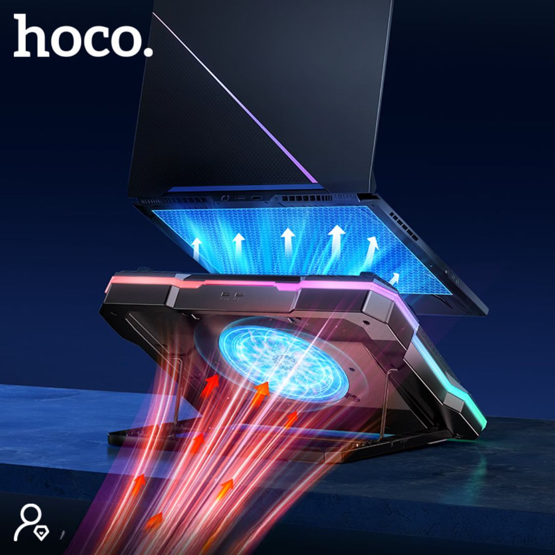 Cooler para Laptop Hoco DH20 RGB Ajustable con Ventilador Grande para Portátiles de 14 a 19 Pulgadas