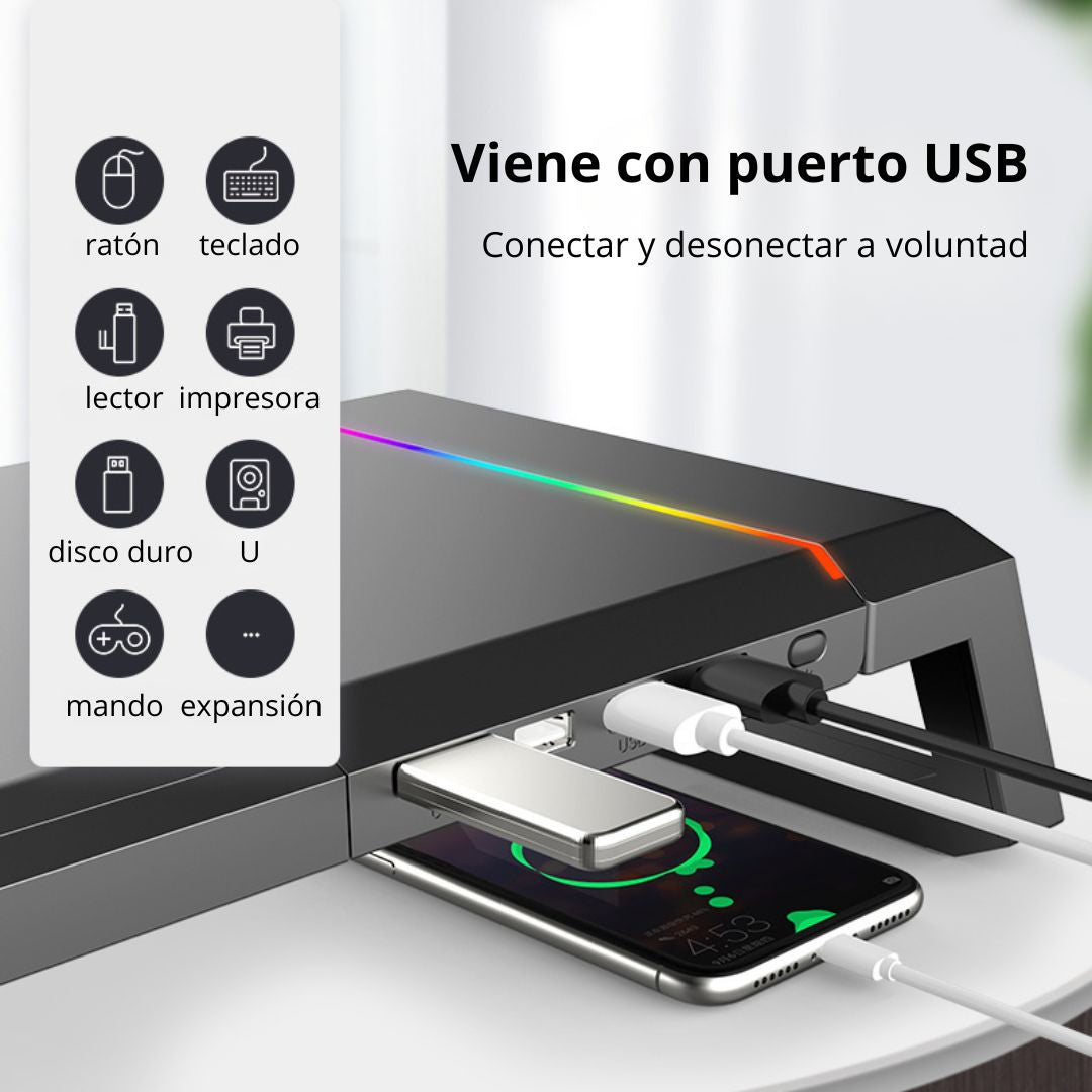 Soporte Elevador para Monitor DN-H641 con Hub USB-C RGB Cajón y Porta Celular