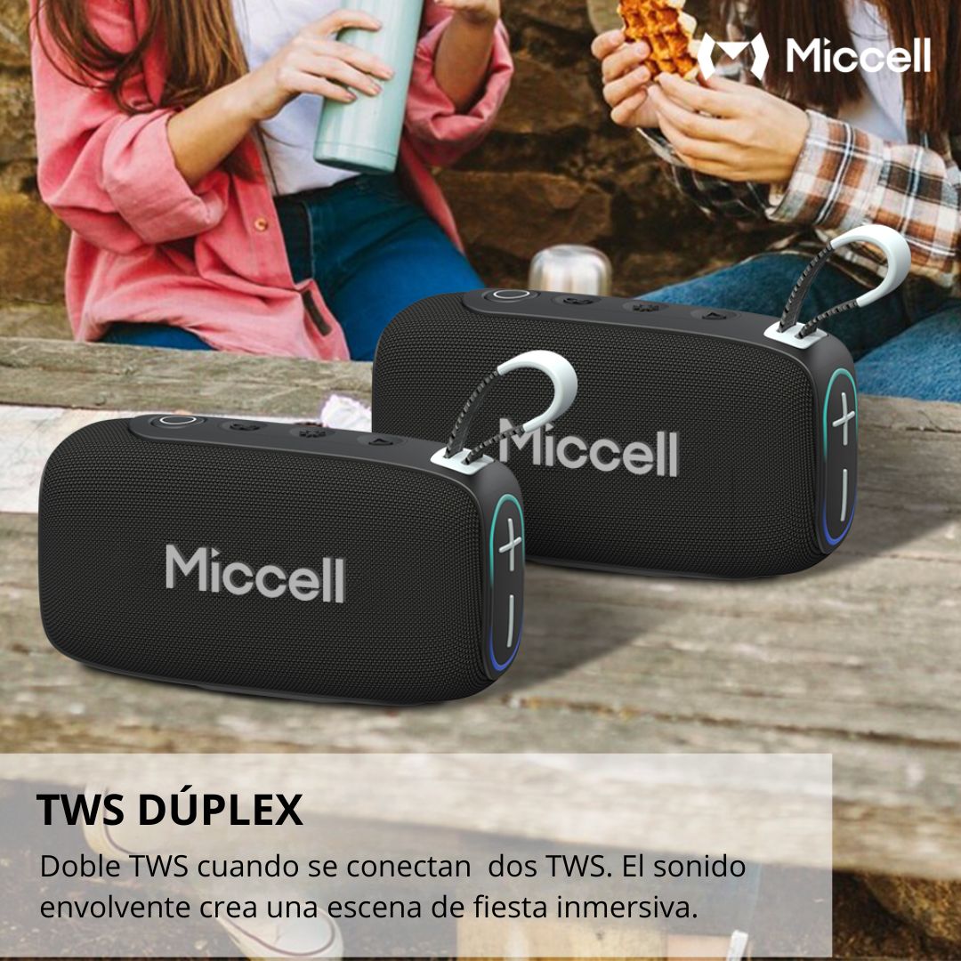 Parlante Bluetooth 20W Bass Boost IPX7 Luces RGB Batería 3000mAh Miccell VQ-SP55