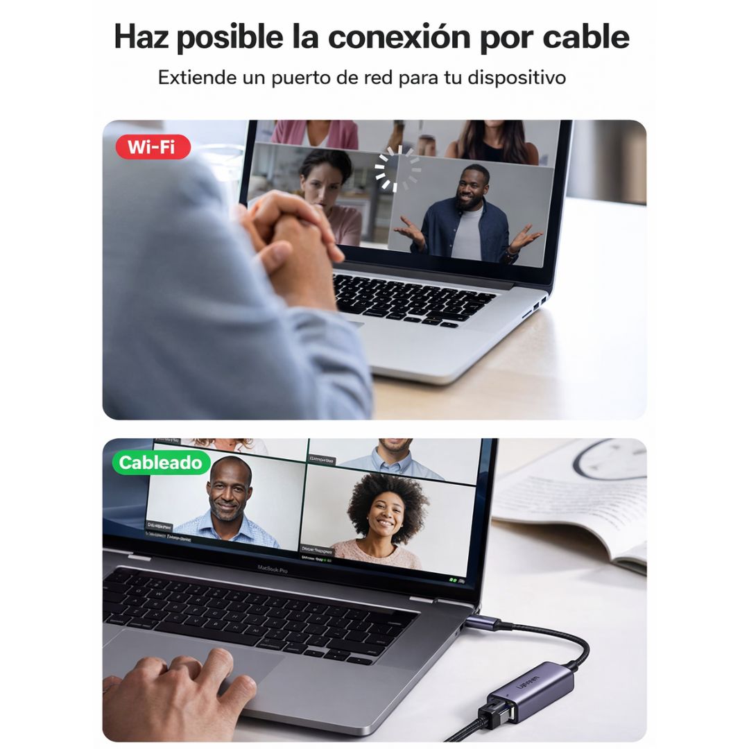 Adaptador USB-C a Ethernet UGREEN Gigabit 1000Mbps RJ45 para MacBook y Laptop CM199