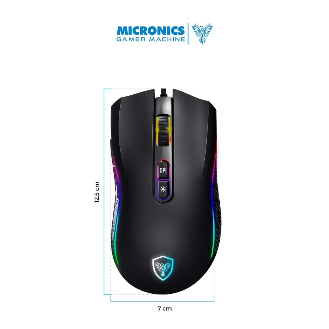 Mouse Gamer Cableado Micronics Kripton MIC GM800 RGB 12800 DPI 7 Botones