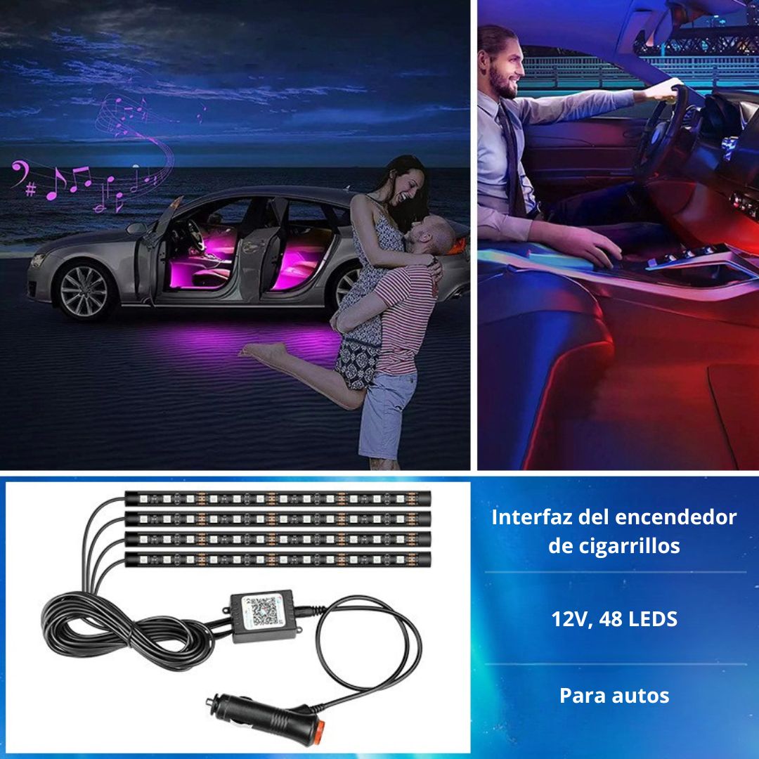 Luces Ambientales LED RGB para Auto Seisa Bluetooth App 4 Tiras