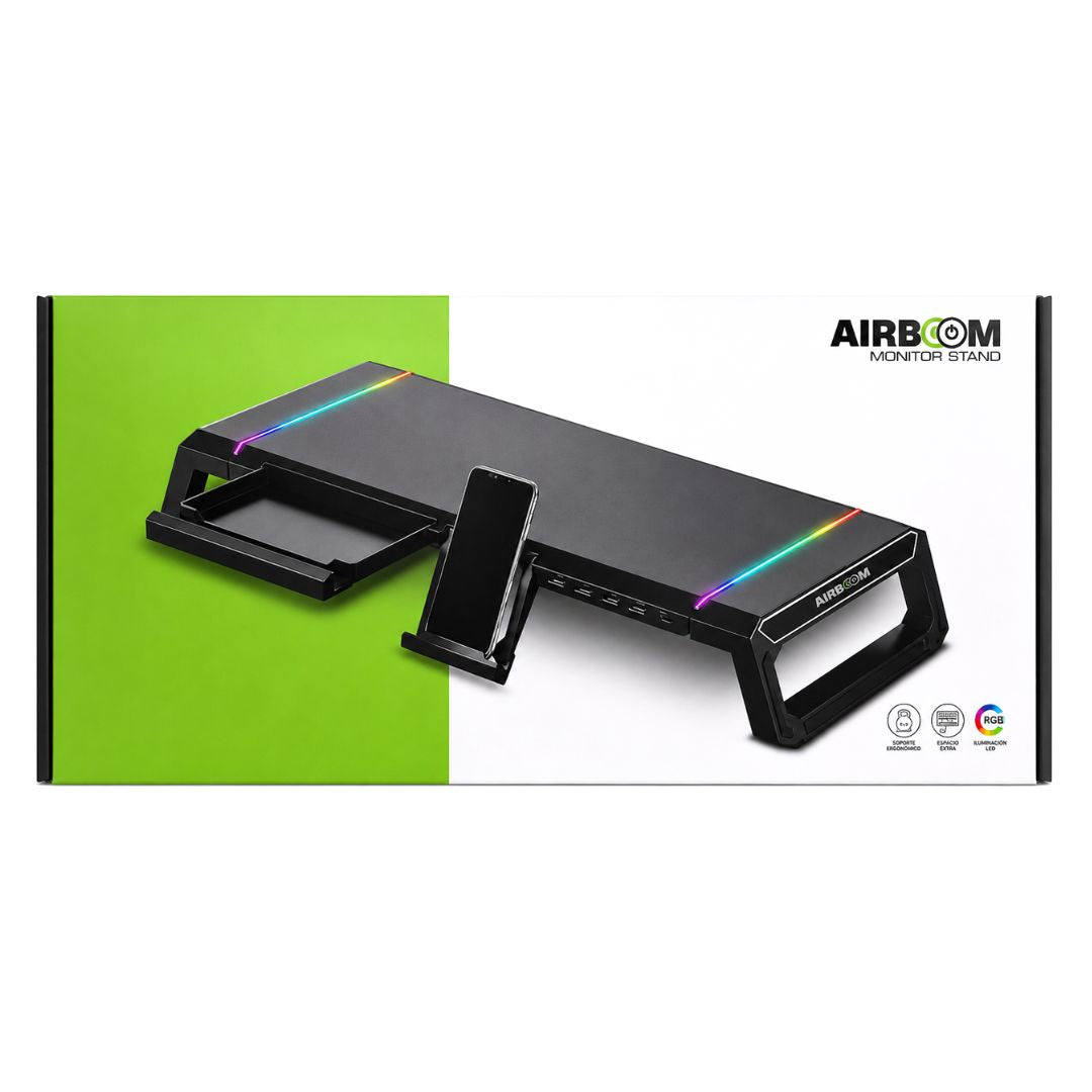 Soporte Elevador para Monitor AirBoom AB 089 RGB 4 USB 20kg con Porta Celular
