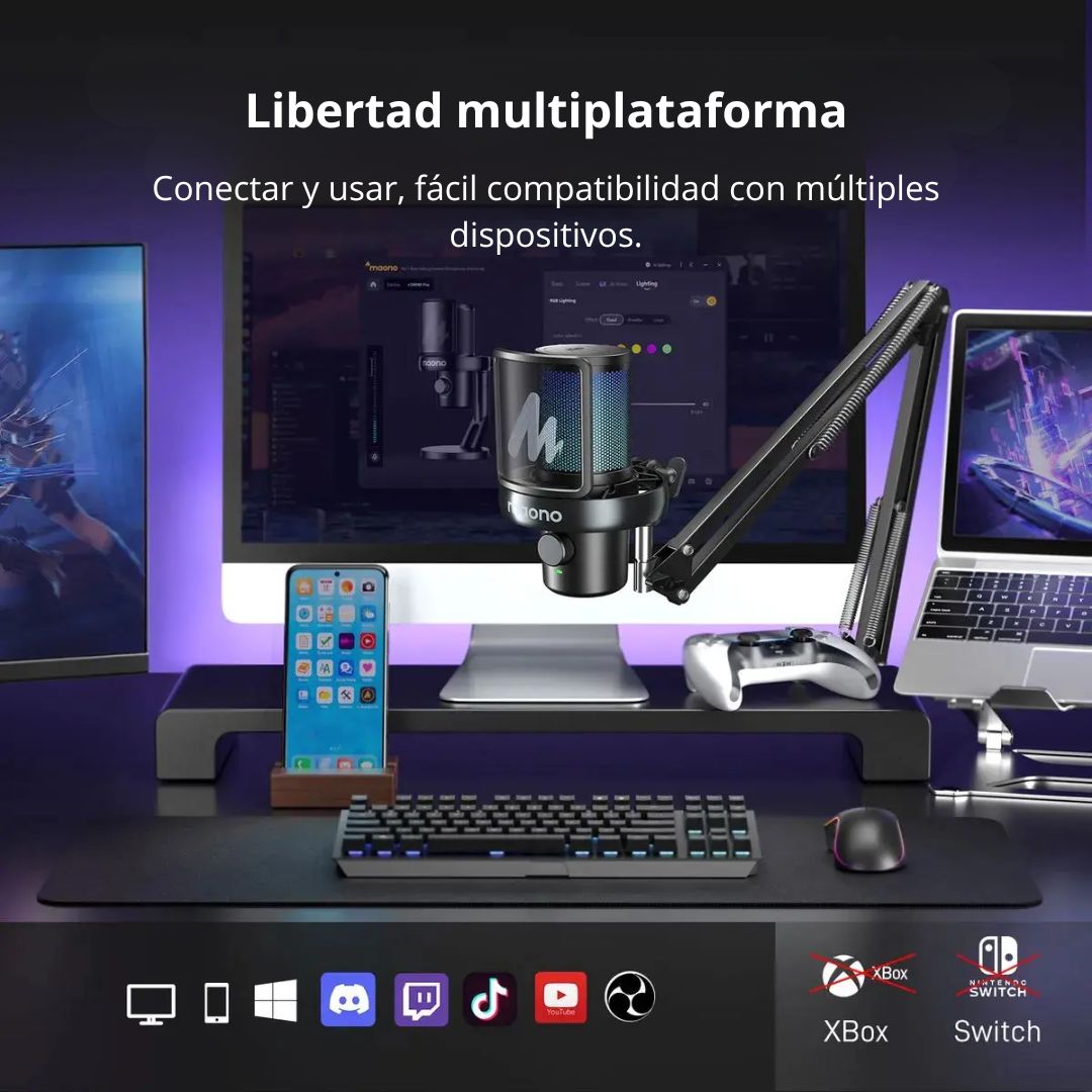 Micrófono Gamer Inalámbrico Maono DM40 Pro RGB USB-C con Brazo y Reducción de Ruido