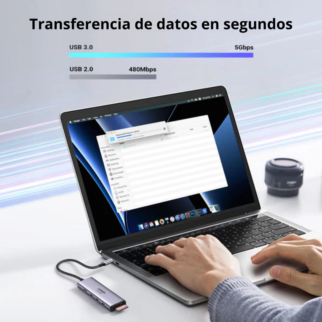 Hub USB-C UGREEN 6 en 1 HDMI 4K 30Hz 3 USB 3.0 SD TF Laptop CM511