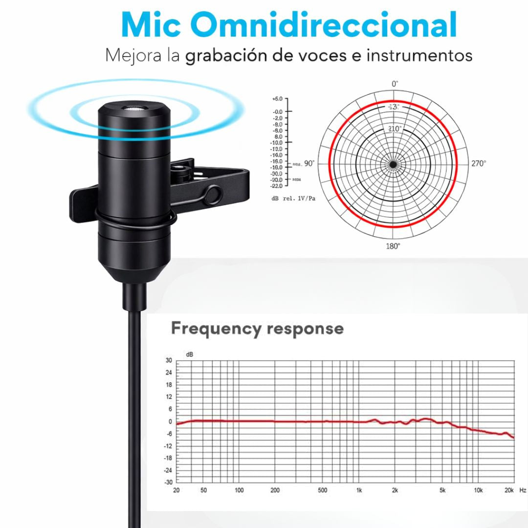 Micrófono Solapero Lavalier Maono AU-100 Alámbrico con Cable 6 Metros para Celular Cámara PC