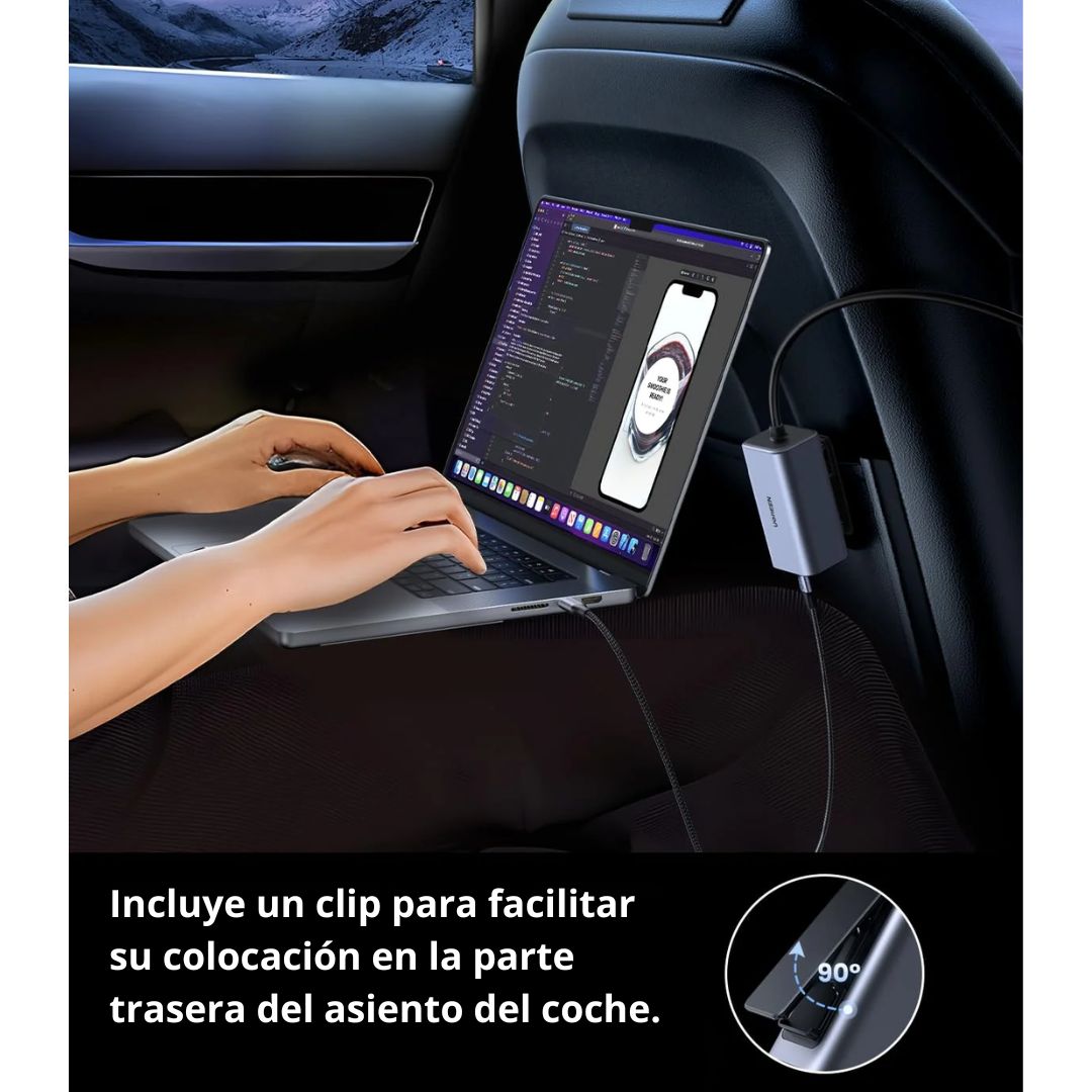 Cargador para Auto UGREEN EC706 150W GaN 4 Puertos PD USB-C USB-A con Extensión 1m
