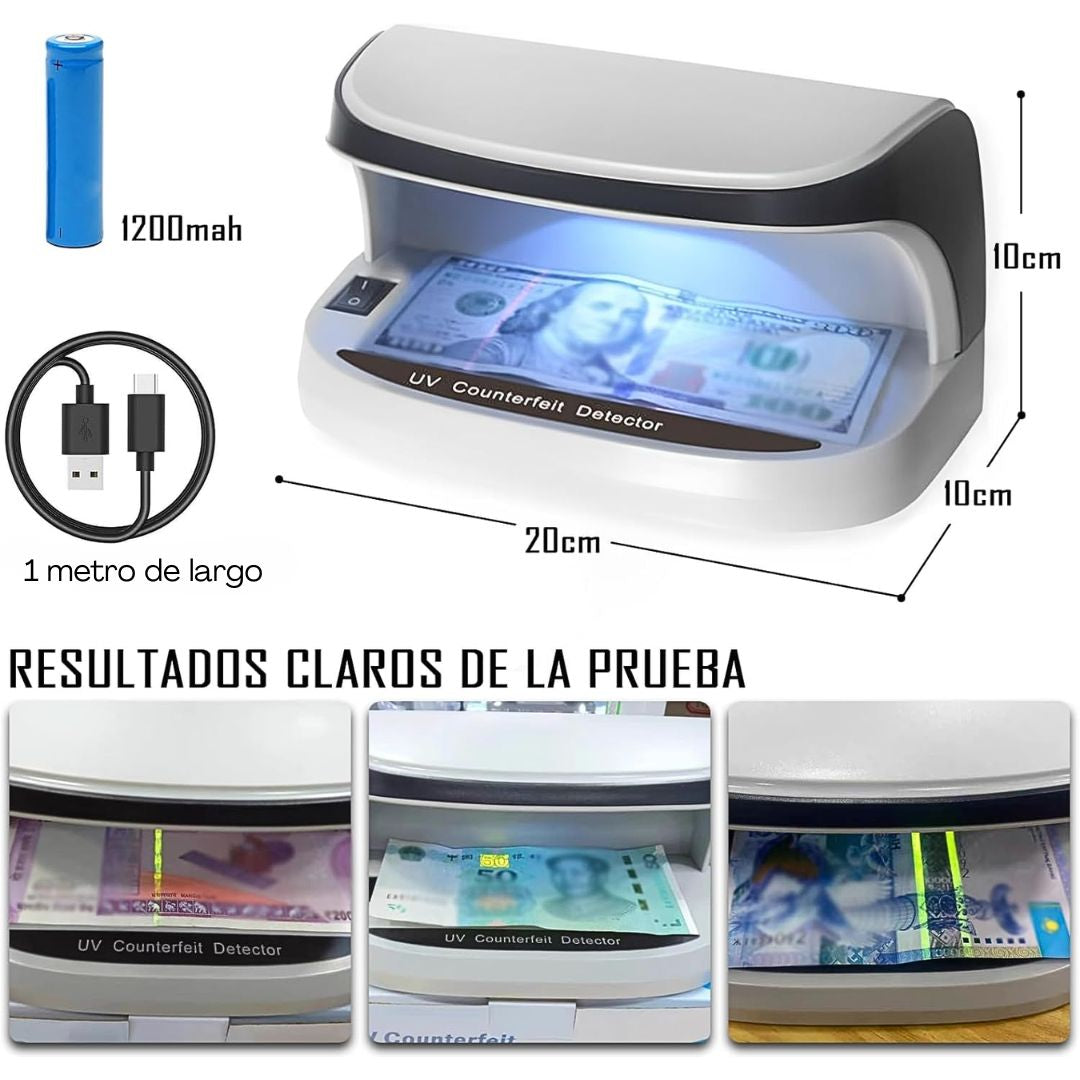 Detector de Billetes Falsos Portátil con Luz UV, Sensor Magnético, Marca de Agua y Lupa