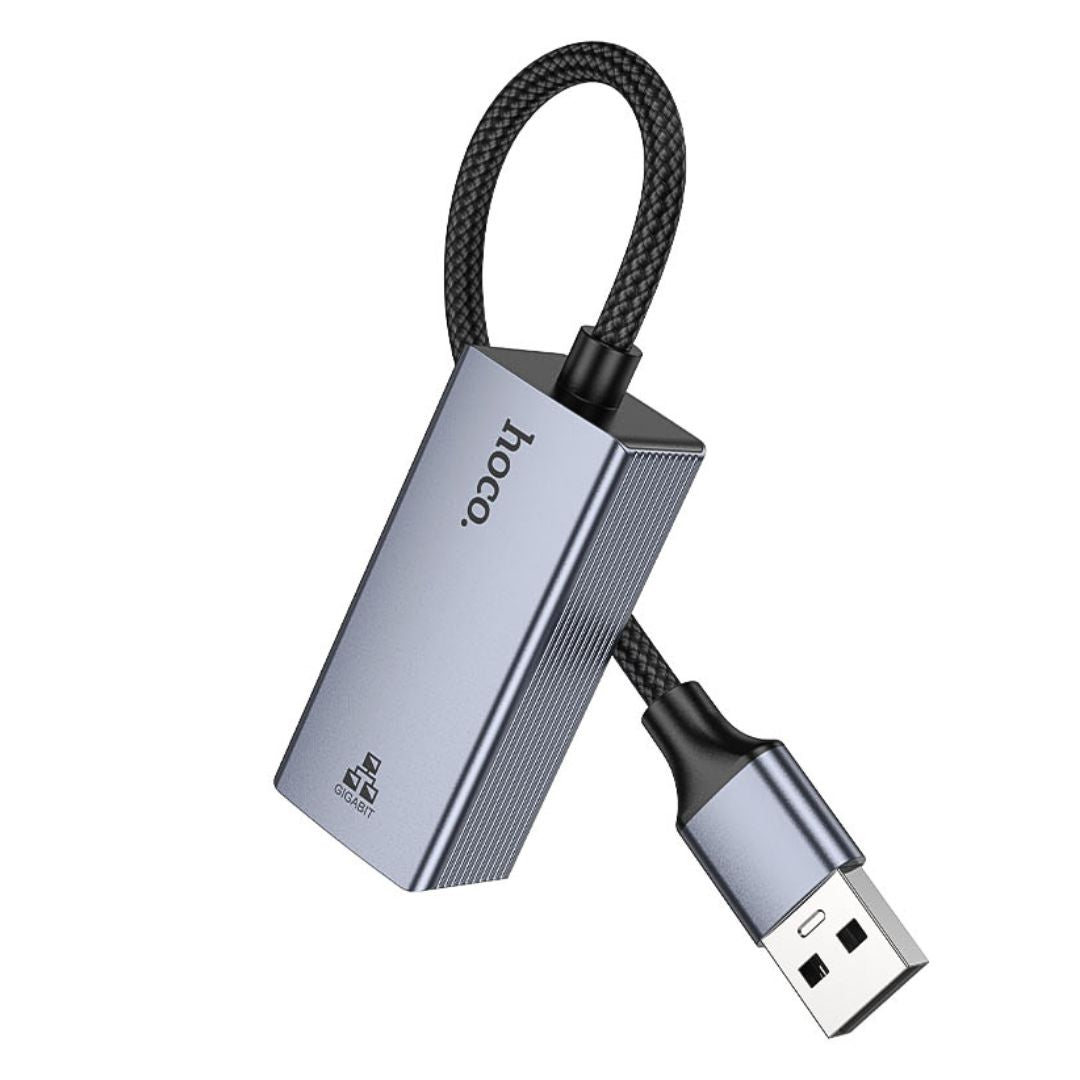 Adaptador USB-A a RJ45 Hoco UA37 Ethernet Gigabit 1000 Mbps para Laptop PC TV y Decodificador