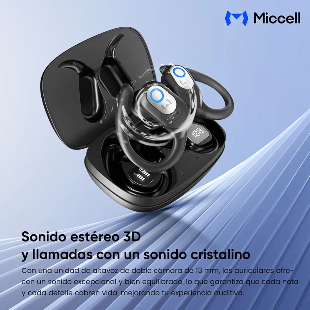 Audífonos Bluetooth Inalámbricos Deportivos con Gancho TWS Pantalla LED Miccell VQ-BH96