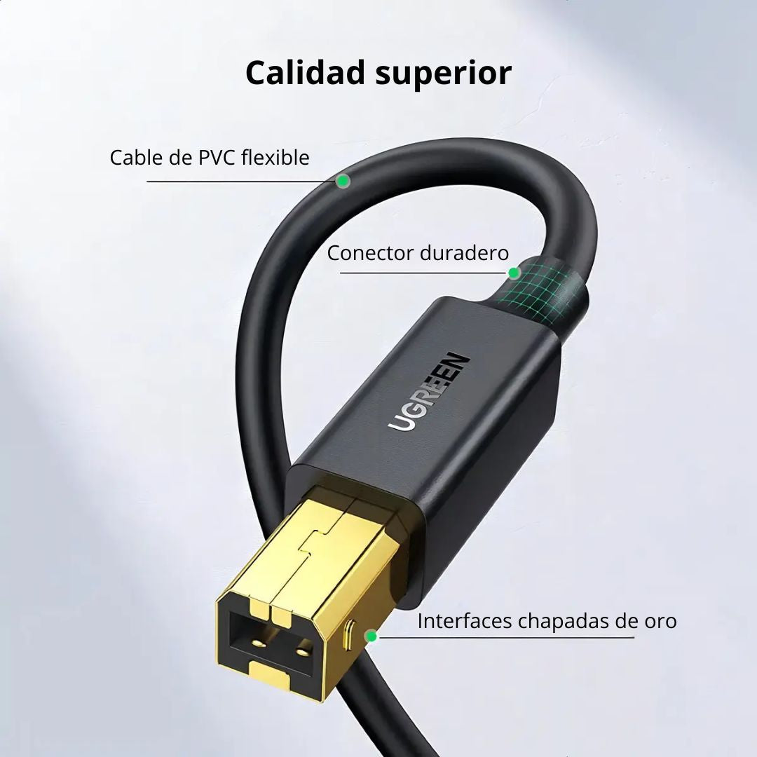 Cable USB para Impresora UGREEN US135 USB-A a USB-B 2m 480Mbps