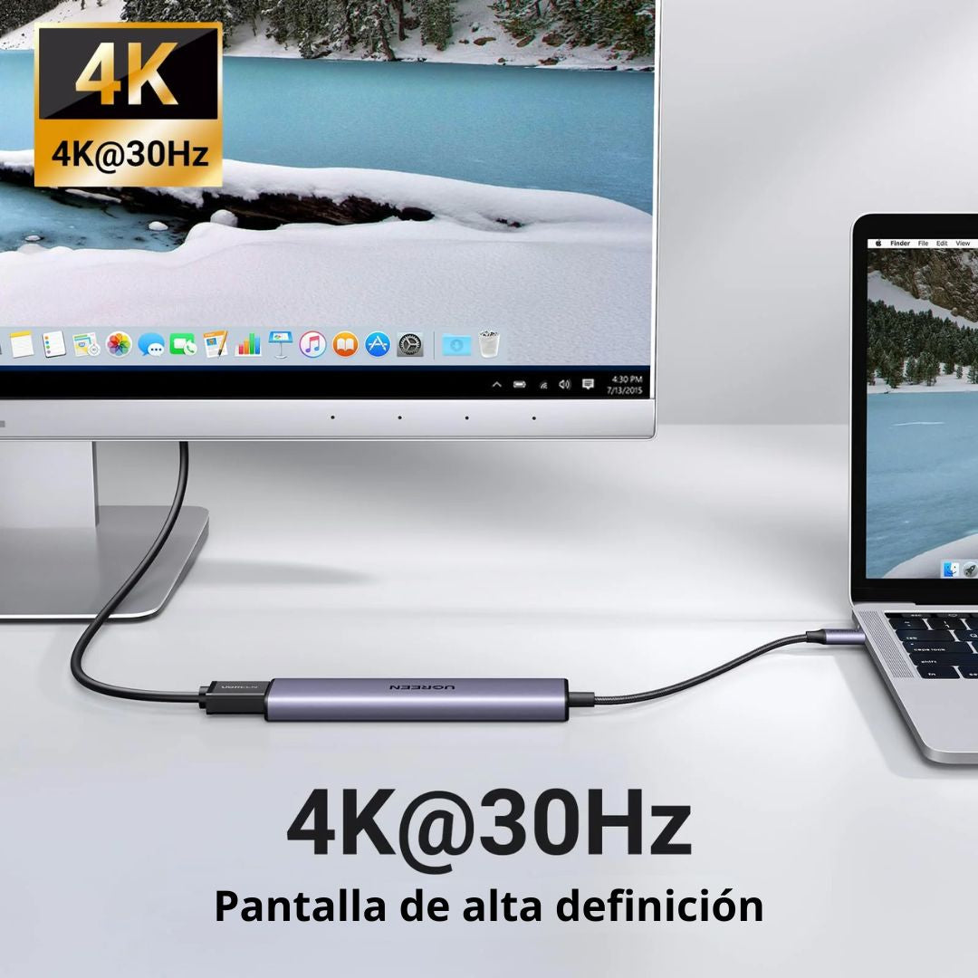 Hub USB-C 5 en 1 UGREEN CM478 HDMI 4K 30Hz USB 3.0 PD 100W para Laptop