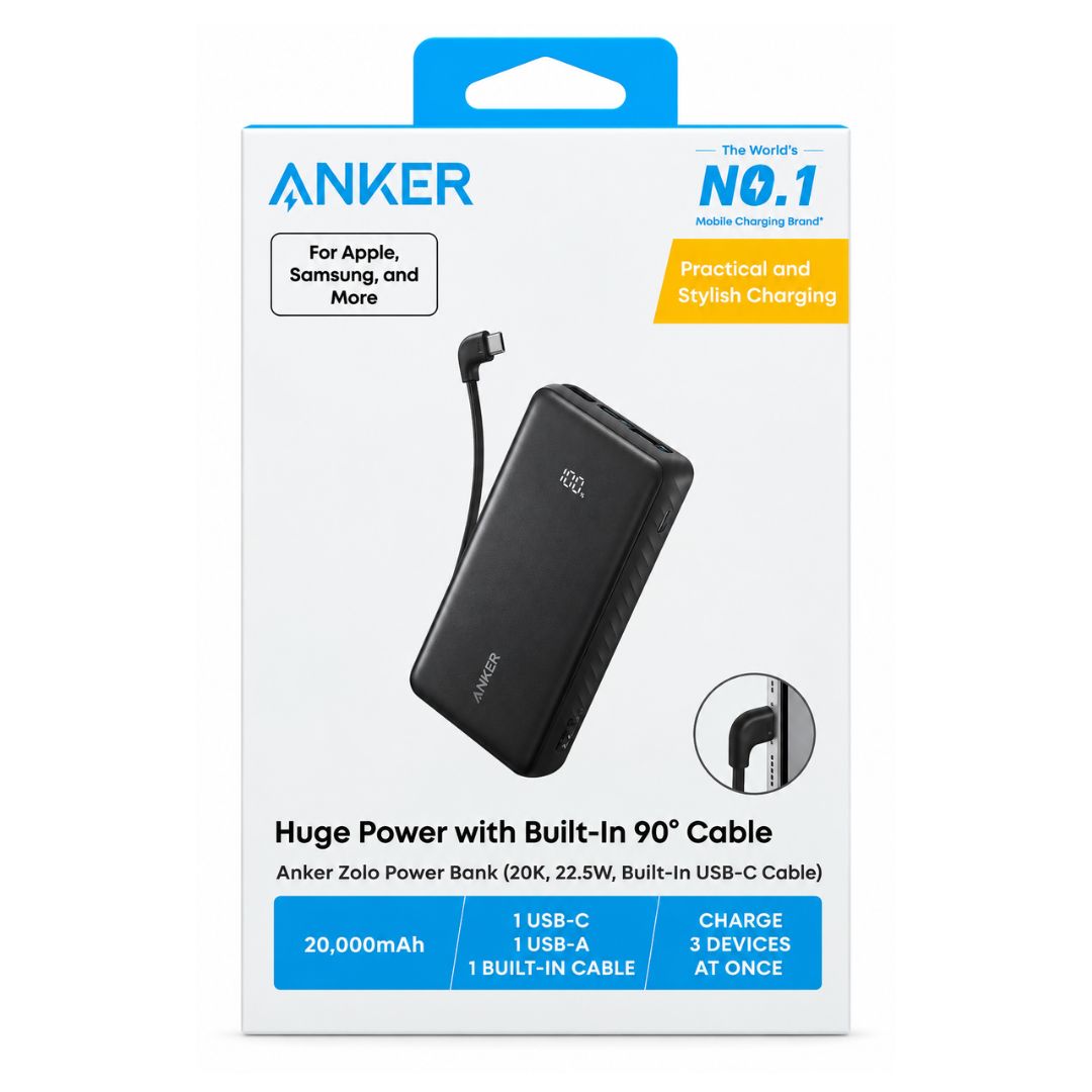 Power Bank Anker Zolo 20000mAh 22.5W Cable USB-C Integrado
