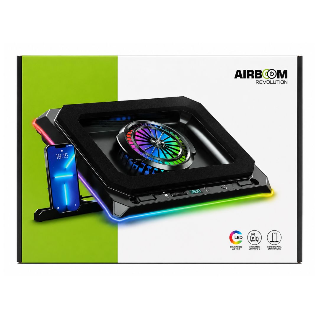 Cooler para Laptop AirBoom Revolution AB-057 RGB 17” con Soporte Celular