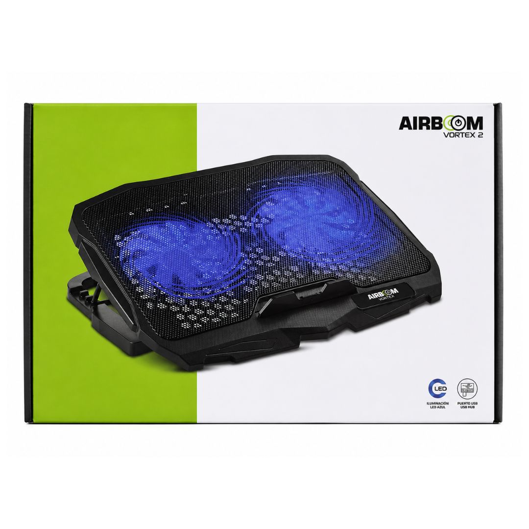 Cooler para Laptop AirBoom Vortex 2 AB 007 17” 2 Ventiladores LED Azul