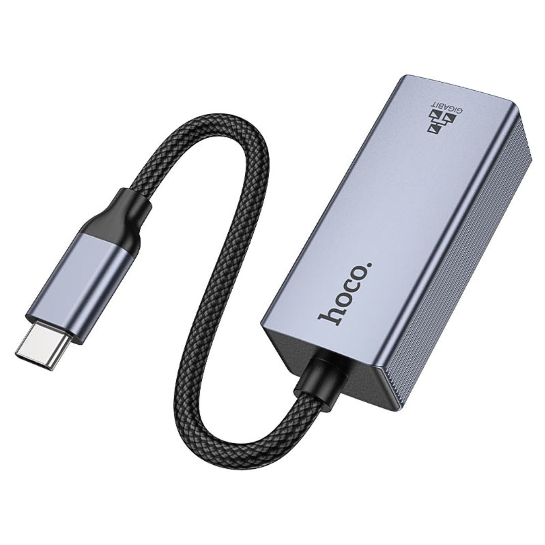 Adaptador Tipo C a RJ45 Hoco UA37 Ethernet Gigabit 1000 Mbps para Laptop, Tablet y Celular