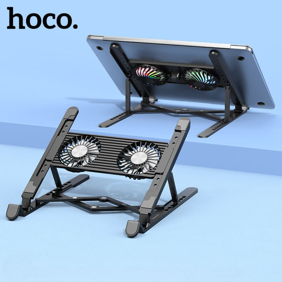 Soporte para Laptop Hoco DH17 Plegable Ajustable con Ventilador RGB para Portátiles de hasta 17.3 Pulgadas