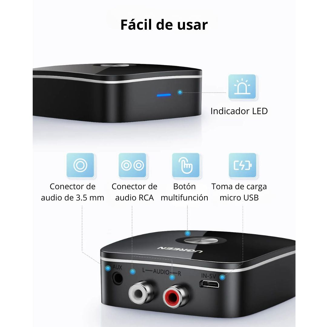 Receptor Bluetooth UGREEN CM106 Audio Inalámbrico 5.1 con Salida 3.5 mm y RCA