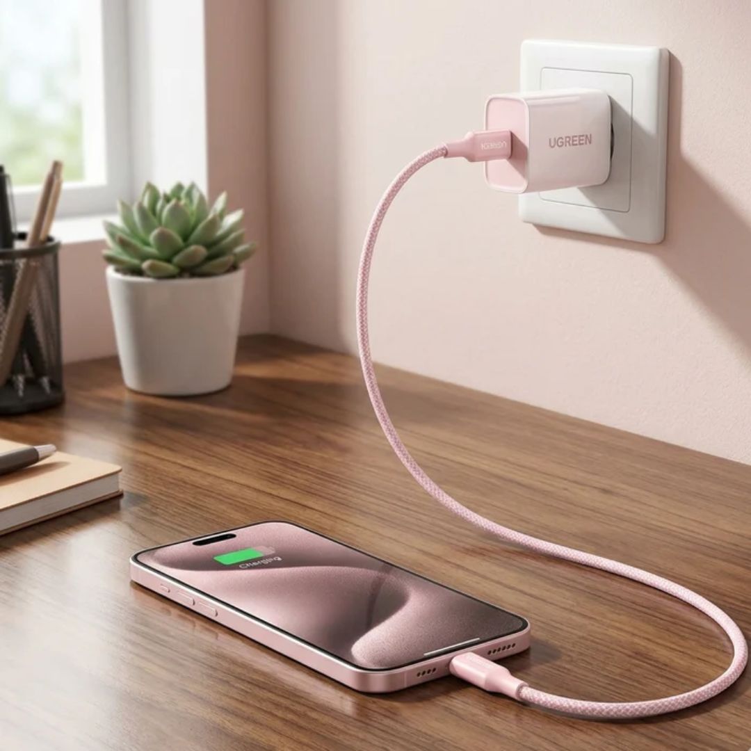 Cable USB-C a USB-C UGREEN L501 60W PD 2m Rosa Carga Rápida y Datos 480Mbps