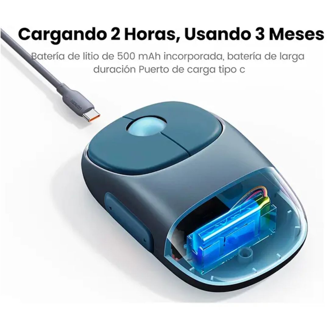 Mouse Inalámbrico UGREEN MU102 FUN+ Bluetooth 2.4G Recargable 4000 DPI Azul