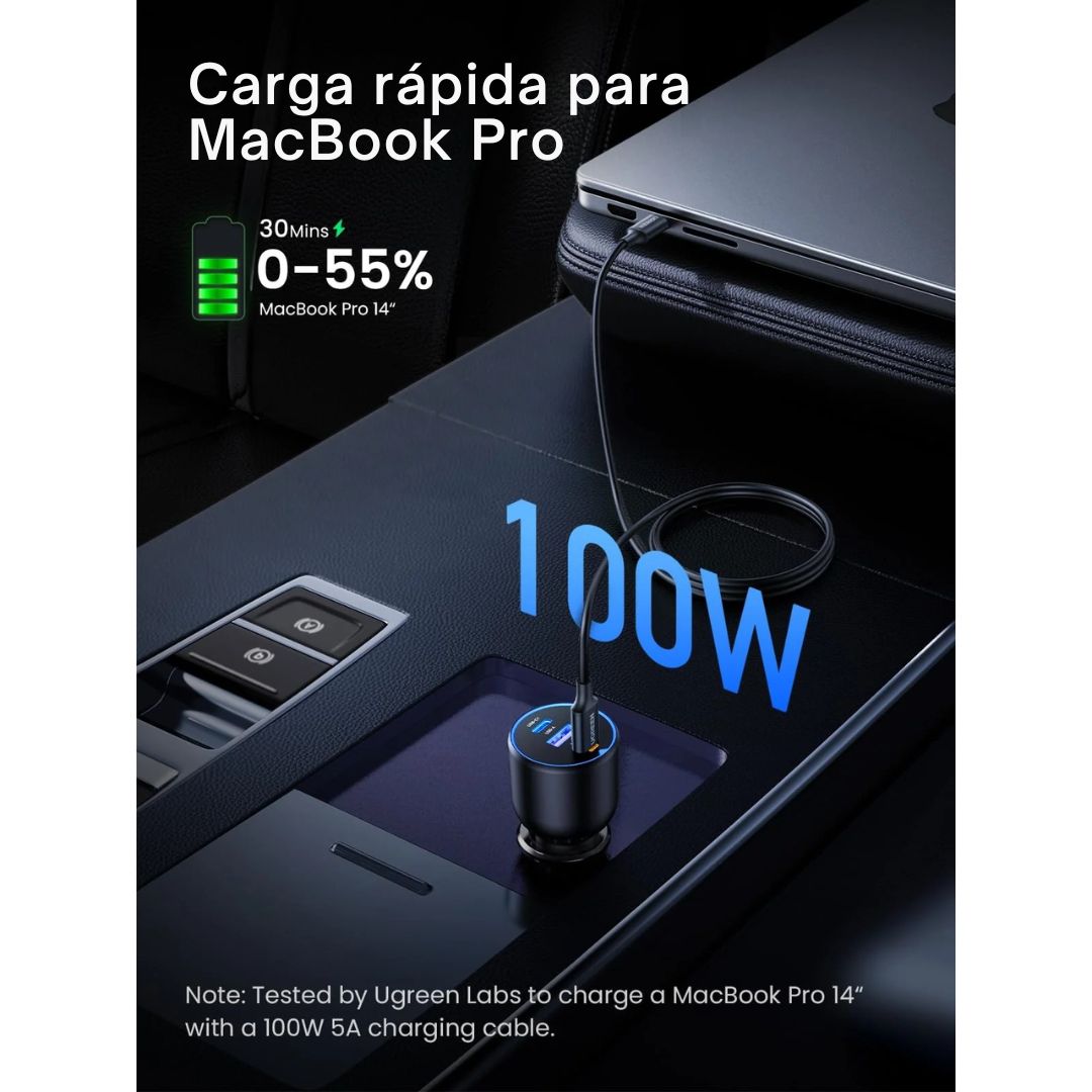 Cargador para Auto UGREEN 130W USB-C PD 3 Puertos Carga Rápida