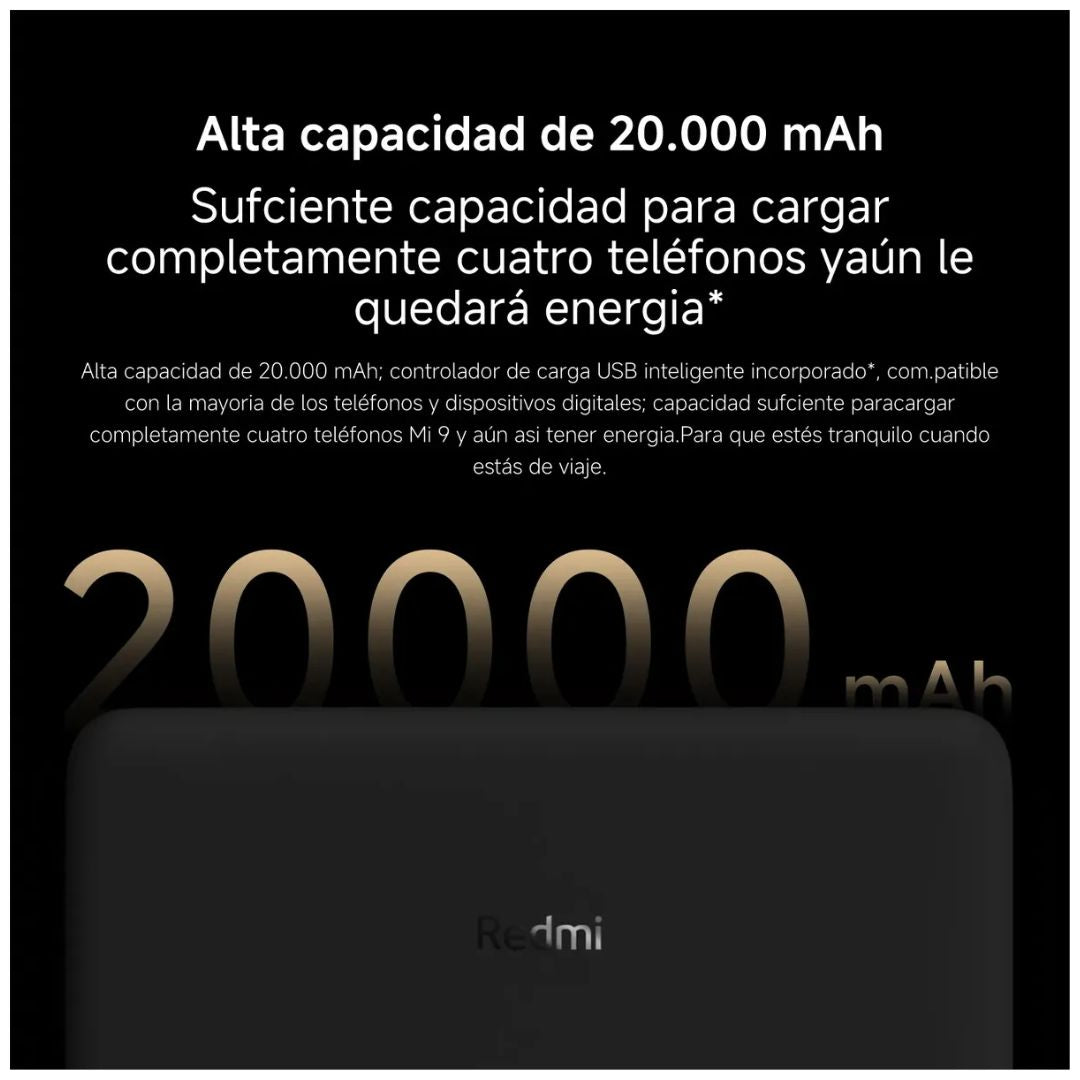 Power Bank Xiaomi Redmi 20000mAh 18W Carga Rápida 2 USB-A