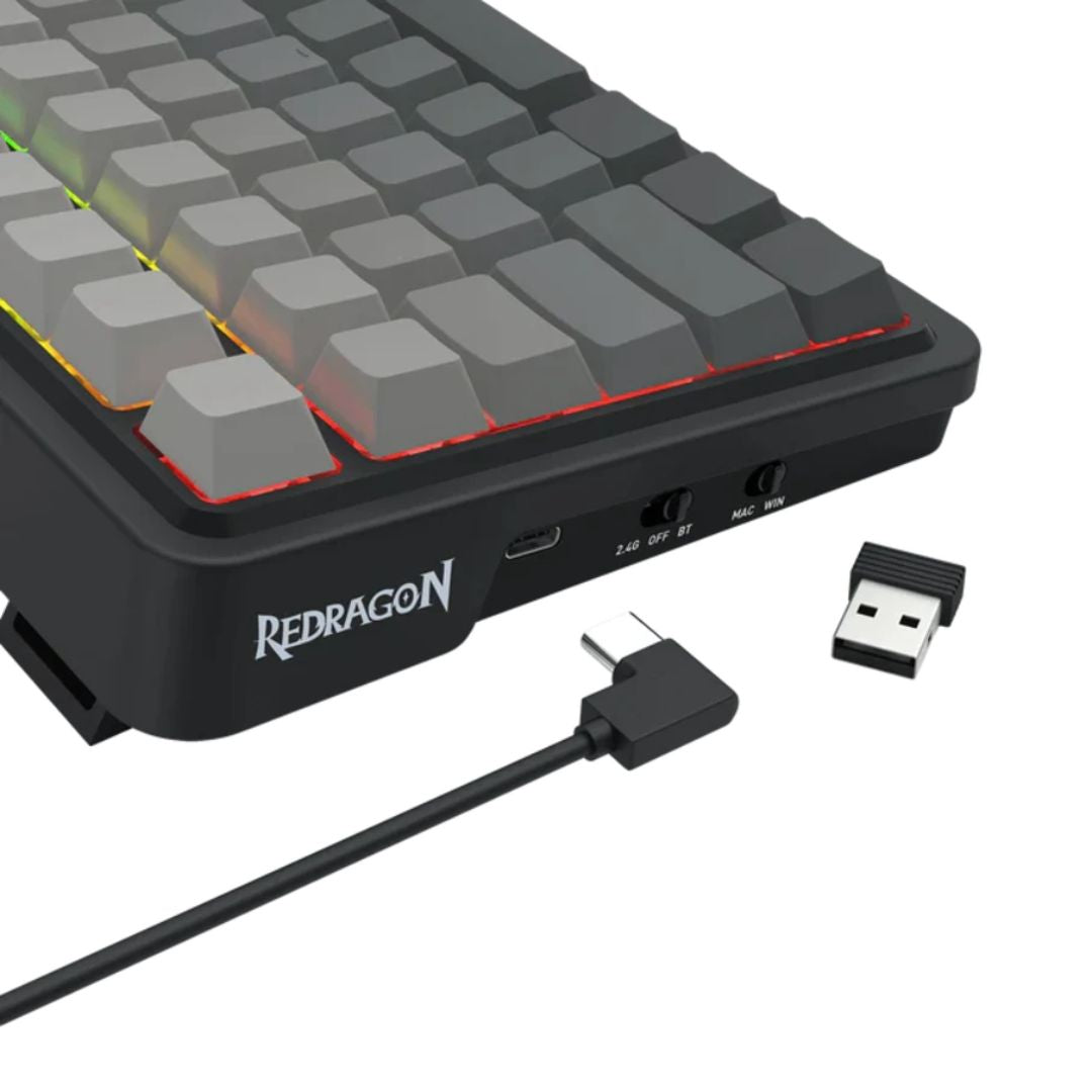 Teclado Mecánico Gamer Redragon Eisa Pro K686SP-RGB-PRO 99 Teclas Inalámbrico y Cable USB-C RGB con Perilla