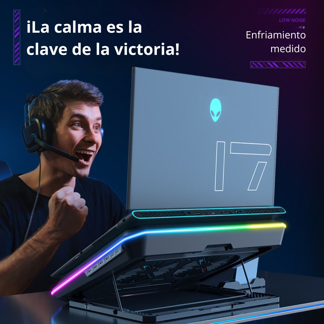 Cooler para Laptop DN-H640 con 2 Ventiladores LED Soporte para Celular y 7 Niveles