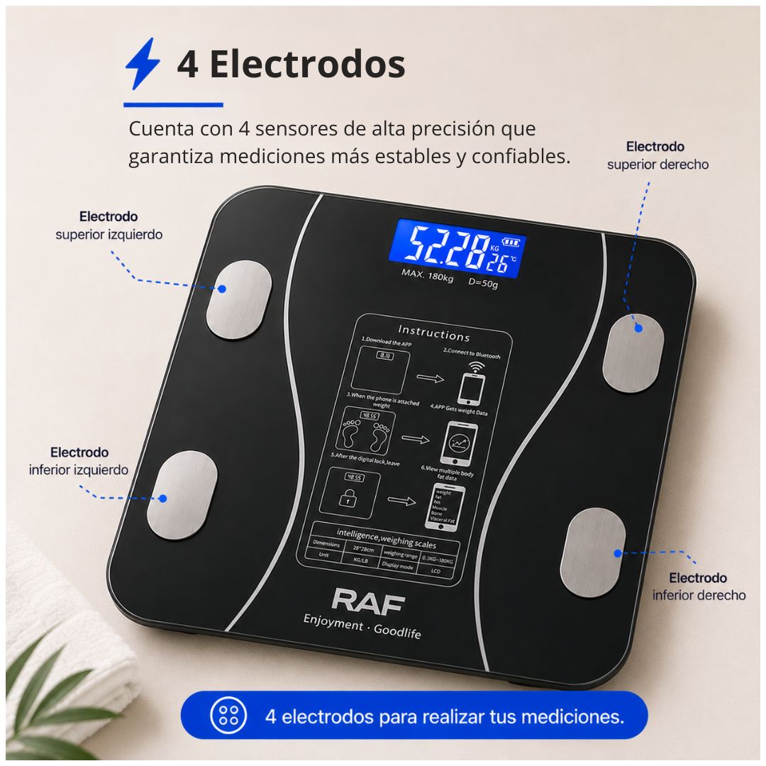 Balanza Digital Inteligente de Baño RAF 180kg Bluetooth App OKOK