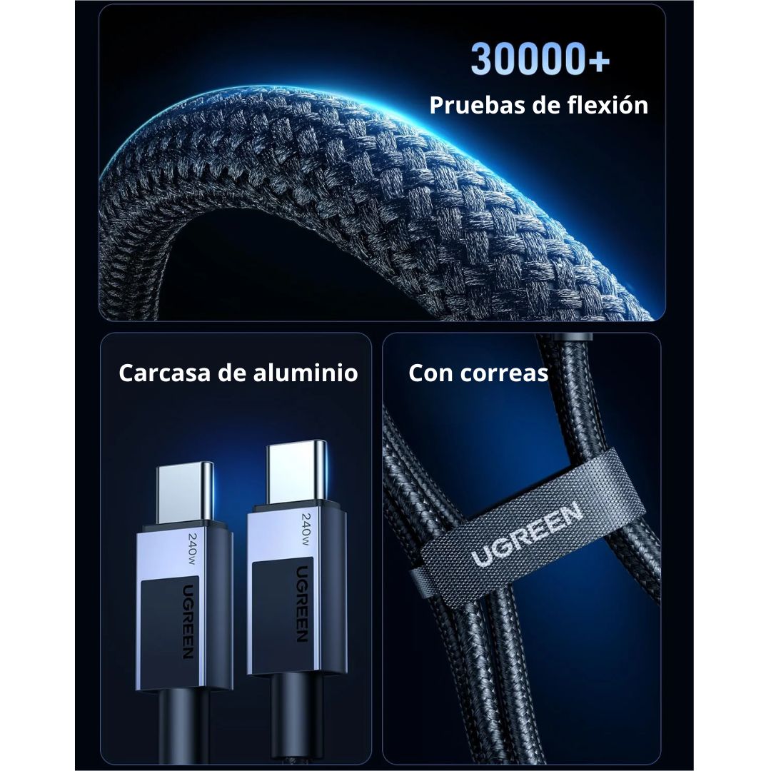 Cable USB-C a USB-C UGREEN 240W 2m L513 Carga Rápida PD 3.1 Trenzado