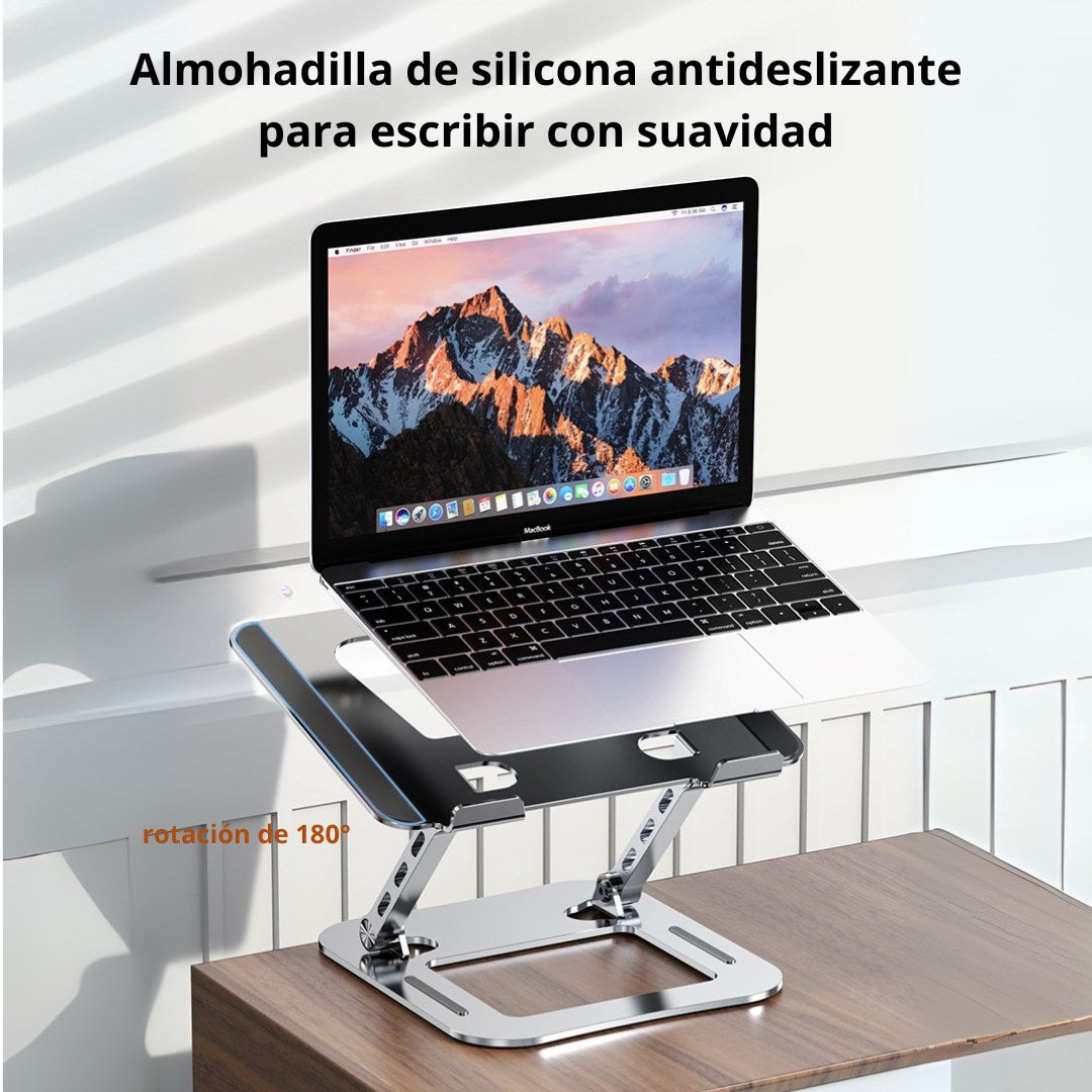 Soporte Metálico para Laptop 10–17″ Ajustable con Doble Eje 180° y Altura 4.5–30 cm