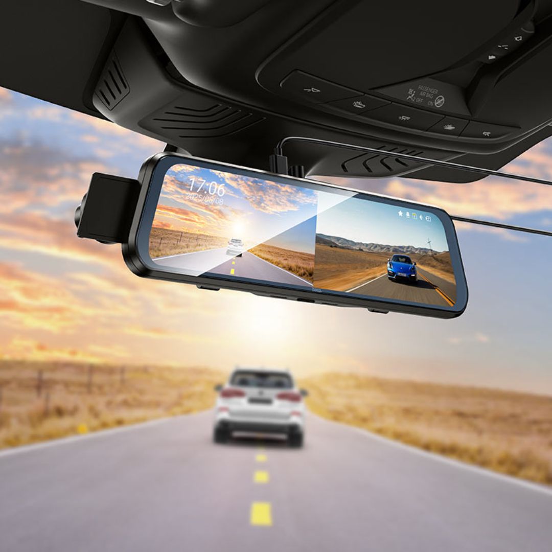 Cámara Vehicular Hoco DV16 Espejo Retrovisor 1080P Dual con Pantalla Táctil y Visión Nocturna