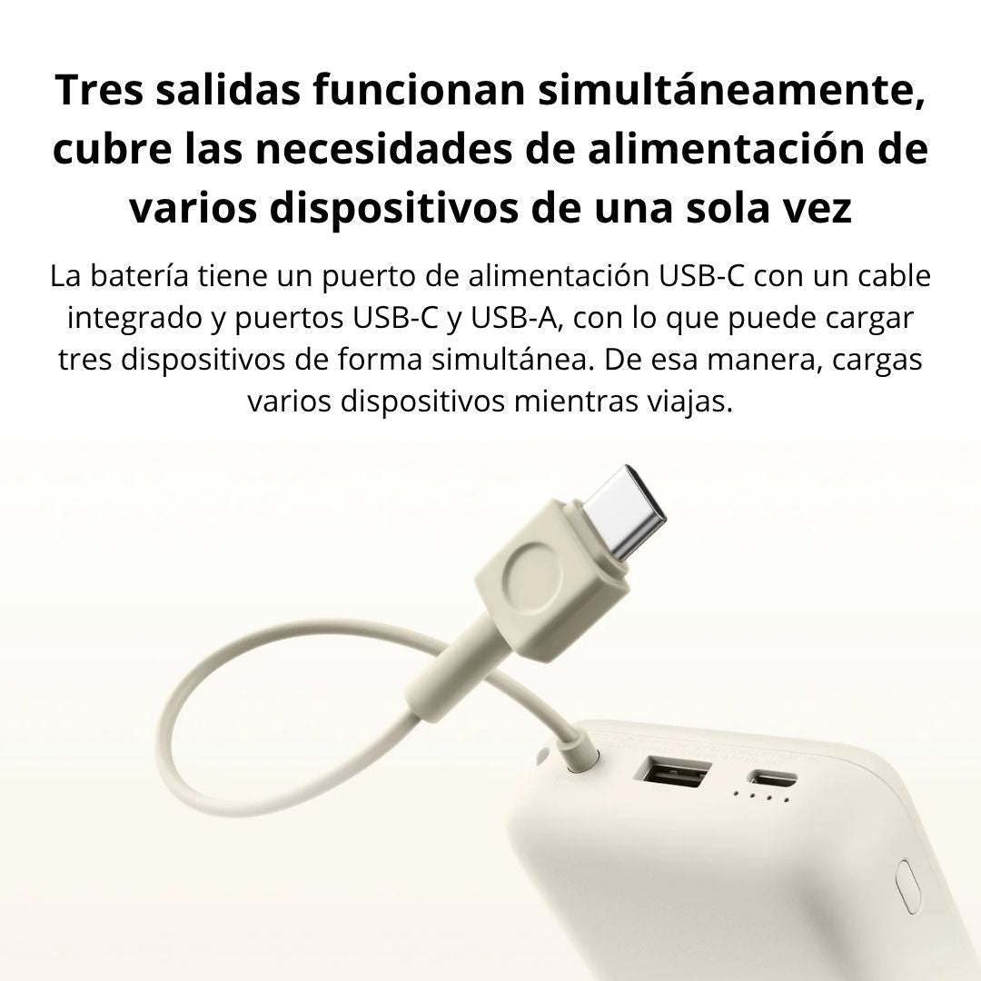 Power Bank Xiaomi 20000mAh 33W con Cable USB-C Integrado y Carga Rápida