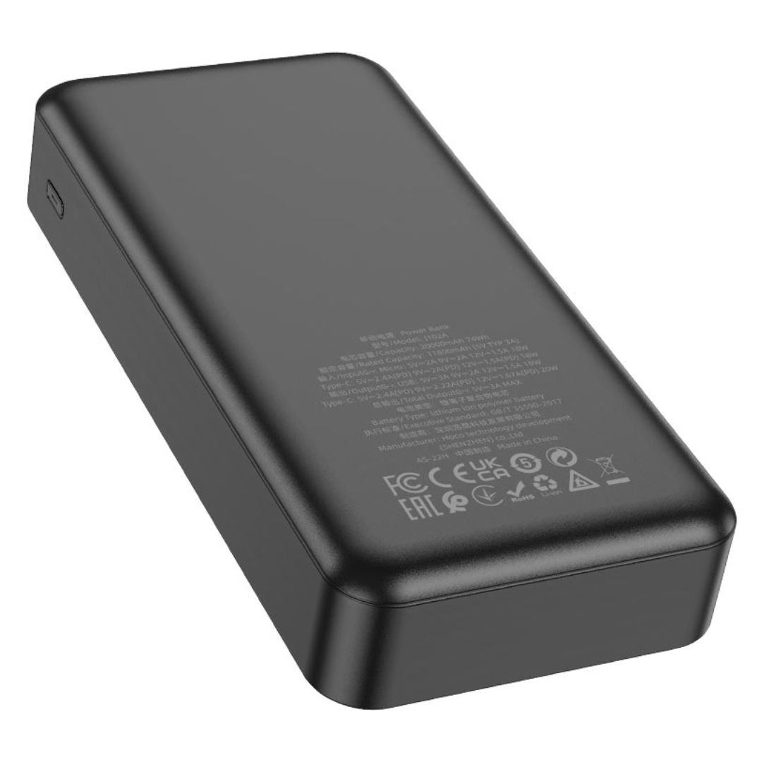 Power Bank 20000 mAh Hoco J102A con Carga Rápida PD 20W QC 3.0 Pantalla LED y USB-C