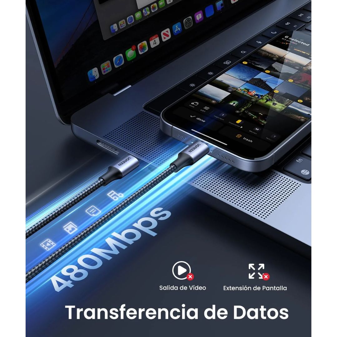 Cable USB-C a USB-C UGREEN US261 60W 1m Carga Rápida PD Trenzado