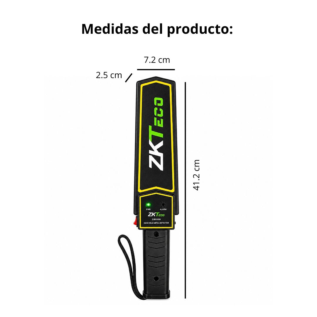 Detector de Metales Portátil ZKTeco ZK-D100S para Seguridad con Alarma Sonora Vibración y Luz