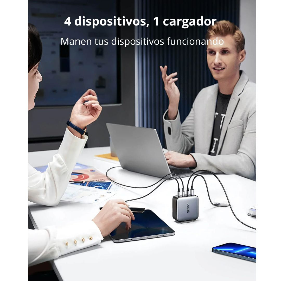 Cargador Rápido GaN UGREEN Nexode 100W de 4 Puertos con 3 USB-C y 1 USB-A para Laptop y Celular