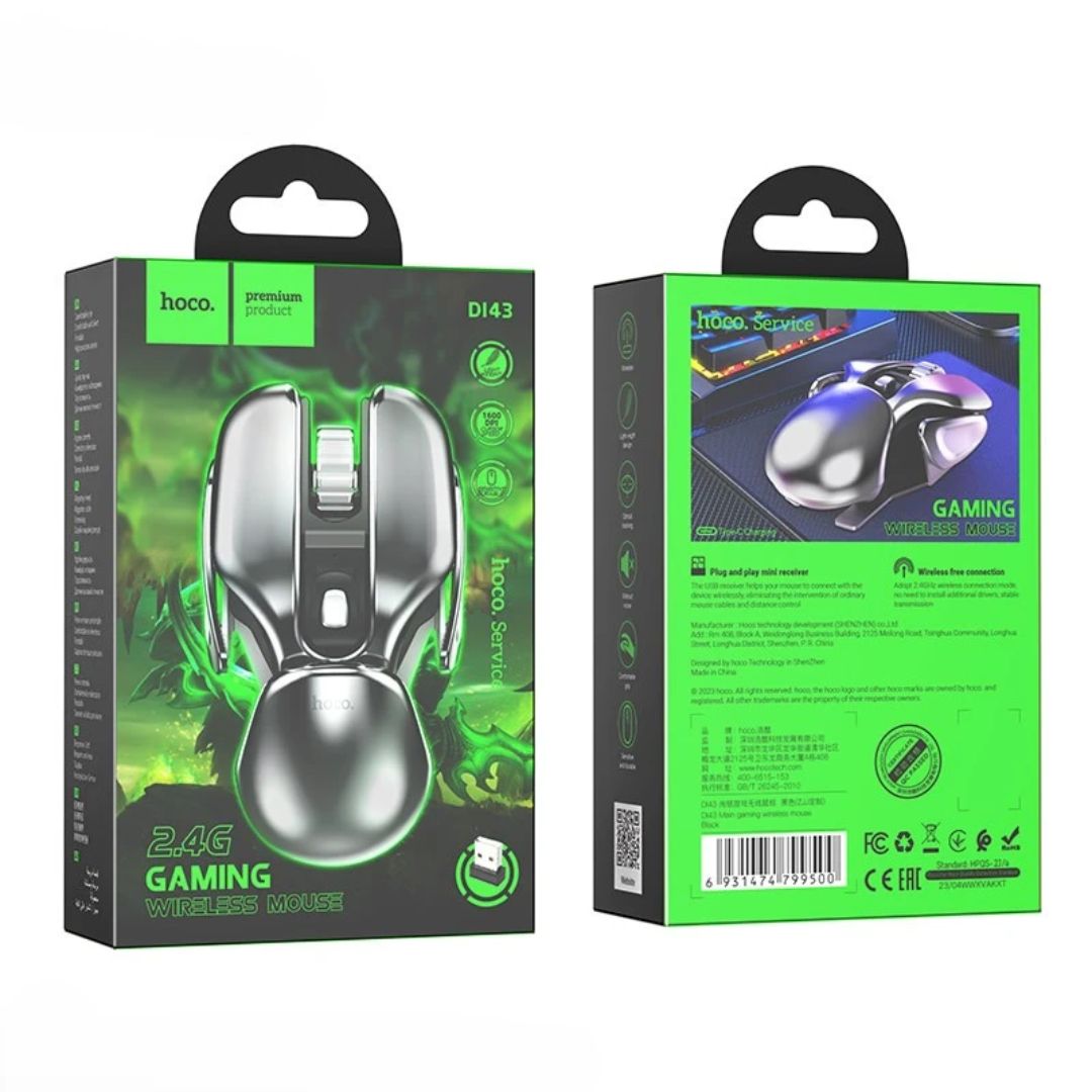 Mouse Gamer Inalámbrico Hoco DI43 Robot 2.4G 1600 DPI Recargable Silencioso