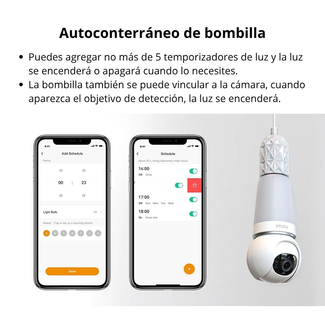 Foco Cámara WiFi IMOU Bulb Cam 3MP E27 360° con Visión Nocturna Color, Detección de Personas y Vehículos