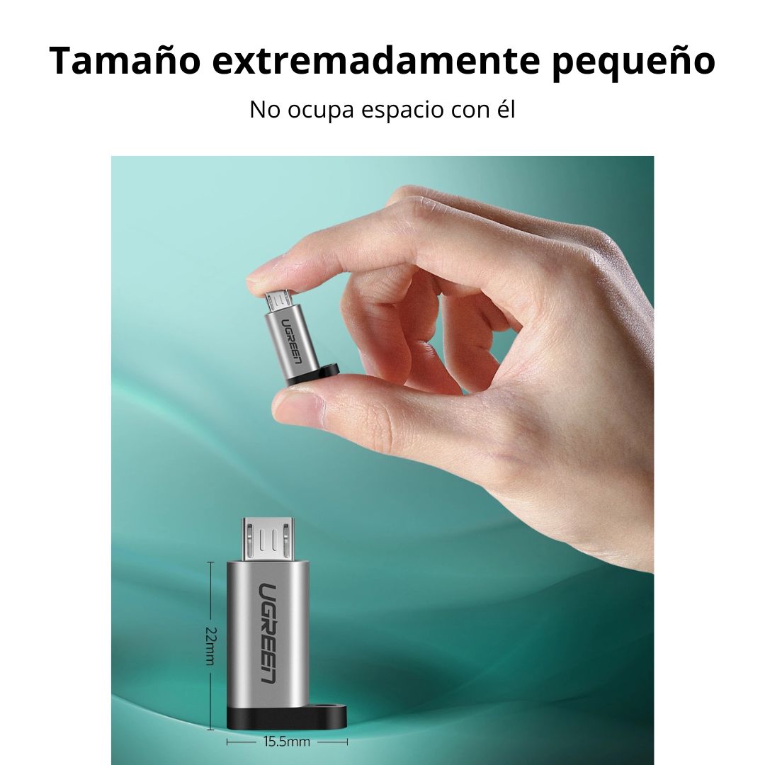 Adaptador Micro USB a USB-C UGREEN US282 2A Carga Rápida y Datos 480Mbps