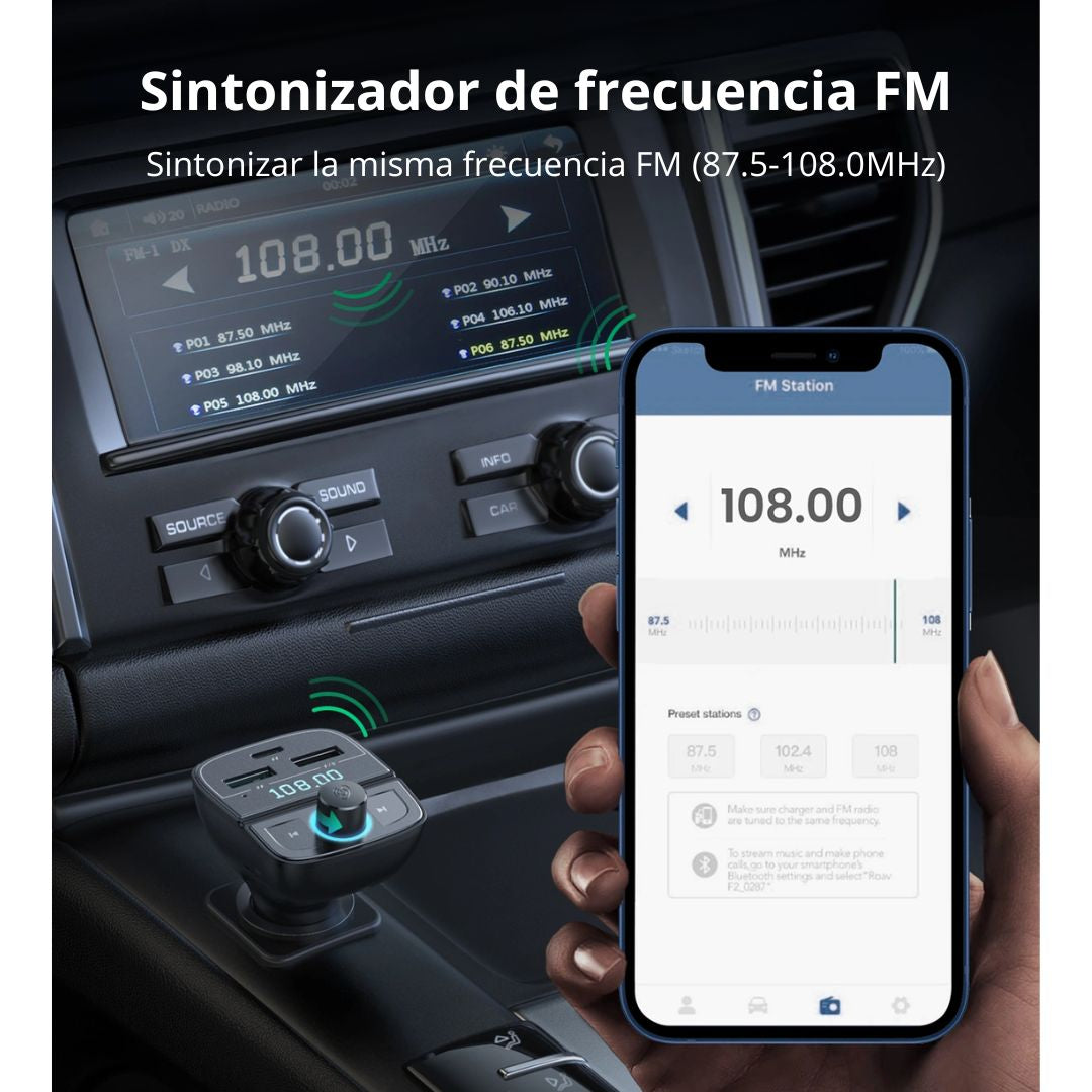 Transmisor FM Bluetooth UGREEN CD229 para Auto con Cargador PD QC 31.5W y Manos Libres