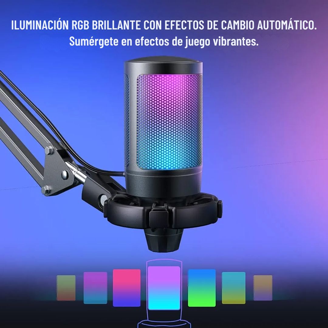 Micrófono Gamer FIFINE AmpliGame A6T RGB USB para Streaming con Brazo y Antipop