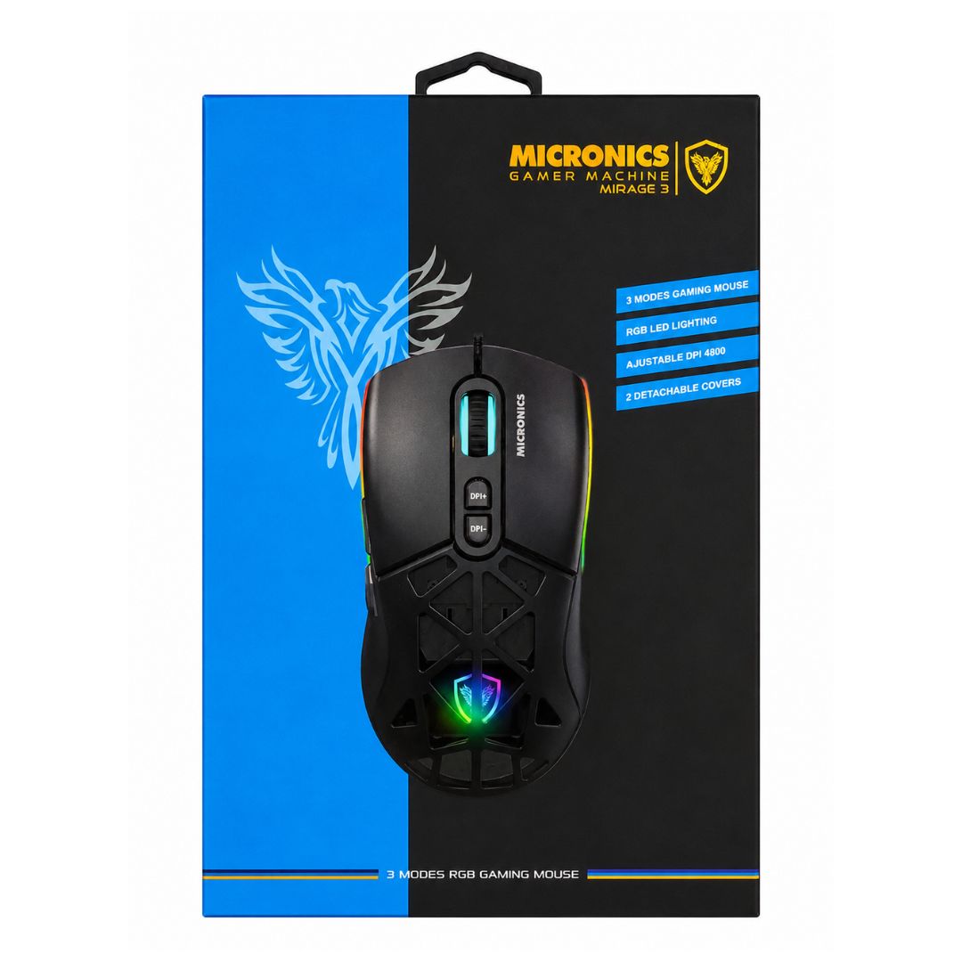 Mouse Gamer Inalámbrico Micronics Mirage 3 RGB 4800 DPI Recargable