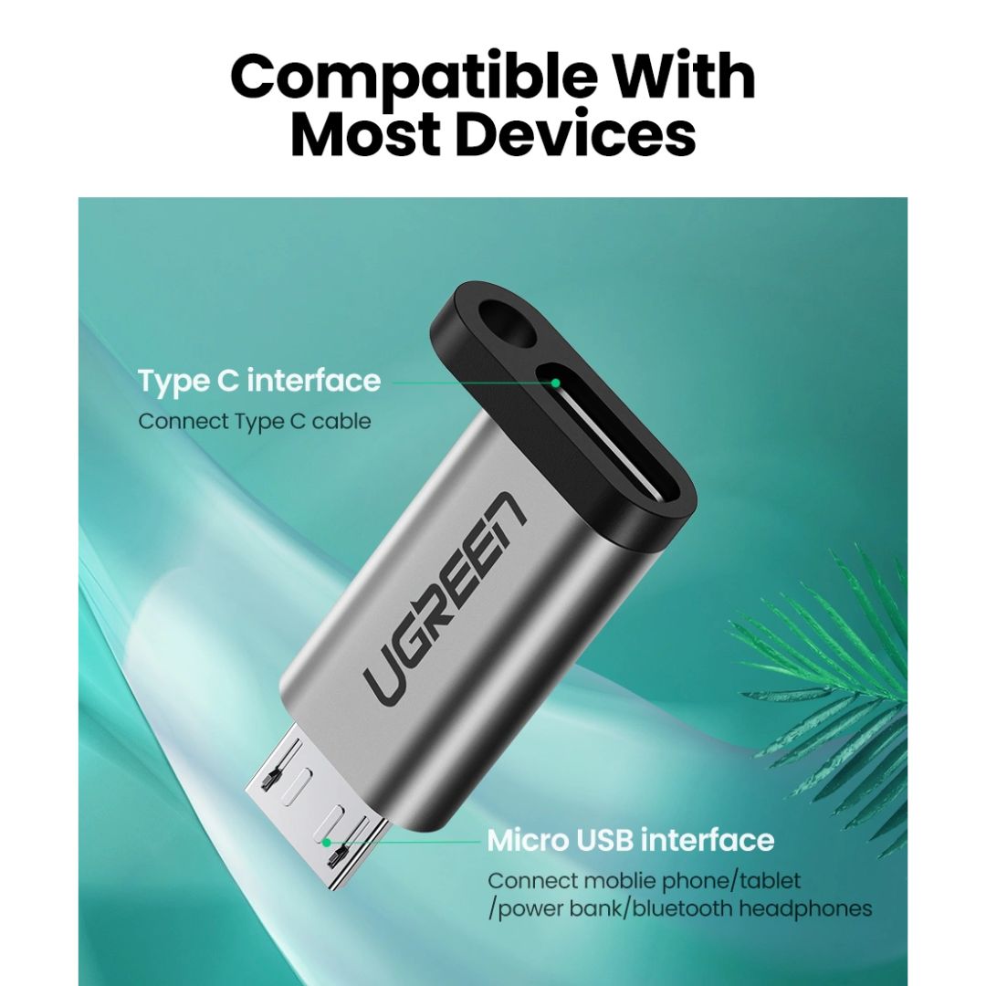Adaptador Micro USB a USB-C UGREEN US282 2A Carga Rápida y Datos 480Mbps